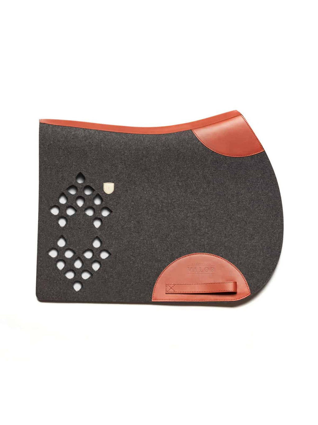 WOLKENSTEIN show jumping saddle pad in anthracite with cognac leather trim, no straps