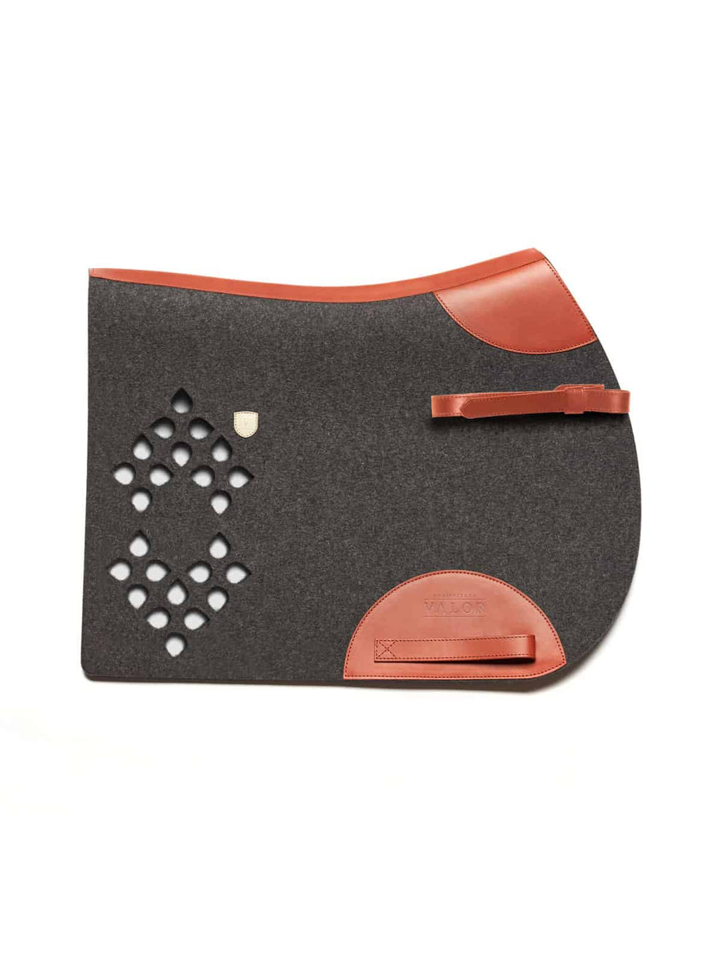 Stylish WOLKENSTEIN anthracite show jumping saddle pad featuring cognac leather and straps